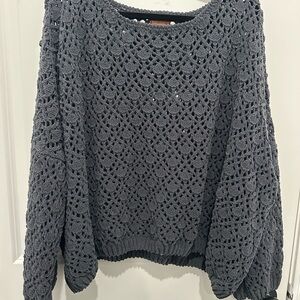 Anthropologie POL Openwork knit Crewneck Sweater in Charcoal